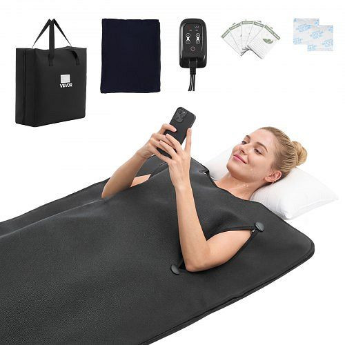 VEVOR Infrarot-Saunadecke mit Armlöchern 180x90cm Schwarz, Tragbar für Schwitzen Entspannung Detox, Temperaturregelung, Timer, SNJRTPUPGYBK3L47K001V2