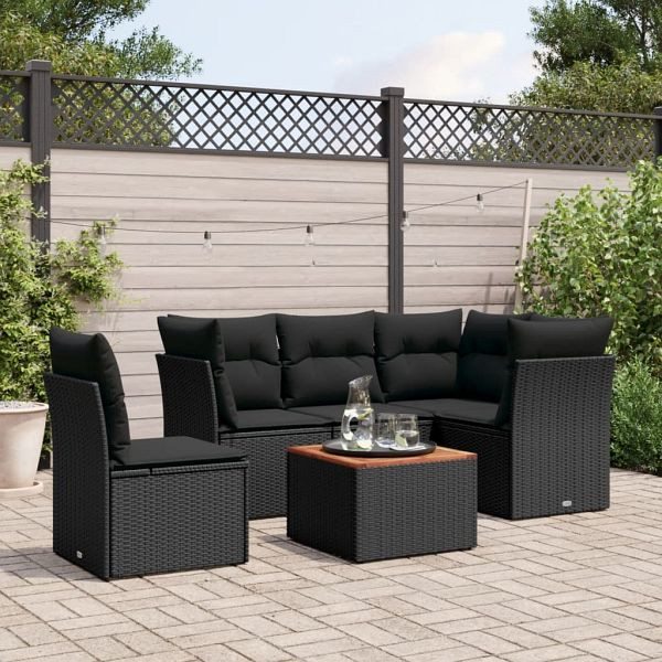 vidaXL 6-teilig Garten-Sofagarnitur mit Kissen Schwarz Poly Rattan, 3255971
