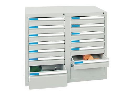 stumpf Schubladenschrank Esta mit 14 Schubladen, grau, B 1000 mm, H 900 mm, 251948