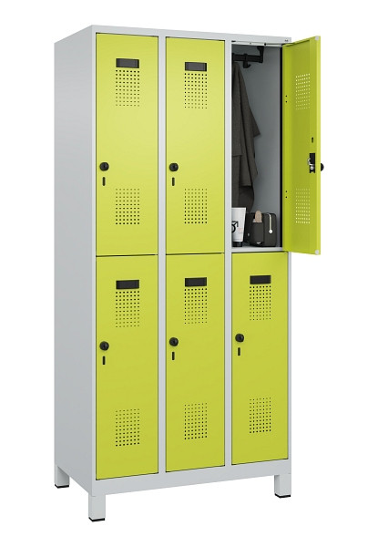 C+P Doppelstöckiger Spind Evolo PLUS, mit Füßen, 6 Fächer, 1950x900x500mm, 7035, Frontfarbe 1108060 RDS Clowngrün, Drehriegel, 049310-30 S10015