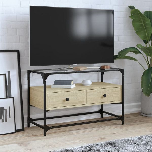 vidaXL TV-Schrank mit Glasplatte Sonoma-Eiche 80x35x51cm Holzwerkstoff, 846060