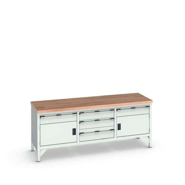 bott cubio Kastenwerkbank mit 5 Schubladen, 2 Türen, Rotbuche-Arbeitsplatte, BxTxH: 2000x750x840mm, Lichtgrau, 41002065.16V