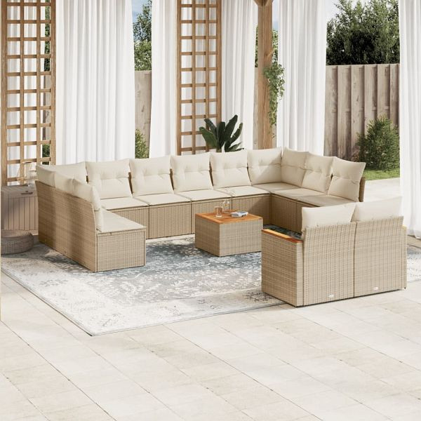vidaXL 13-teilig Garten-Sofagarnitur mit Kissen Beige Poly Rattan, 3226450