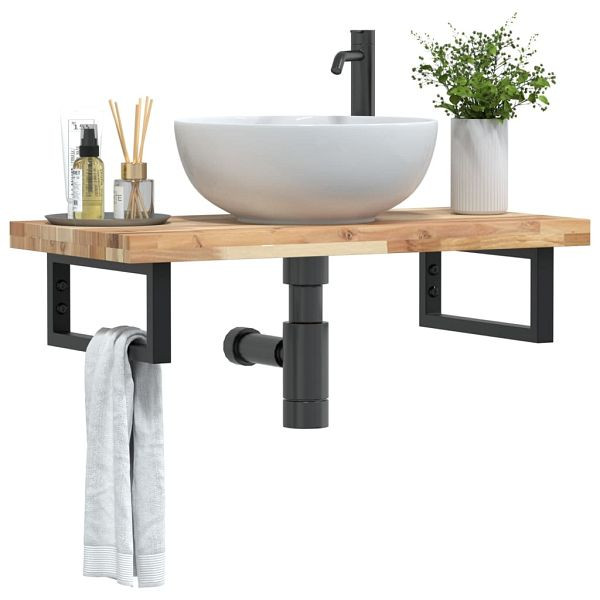 vidaXL Waschbeckenregal Wandmontage Stahl und Akazienholz, 3302697
