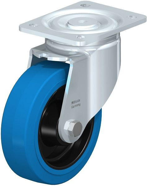 Blickle LH-POEV 160XR-SB Stahlblech-Lenkrolle, Schwerlast-Ausführung, mit Anschraubplatte, Elastik-Vollgummi, Blau, 851819