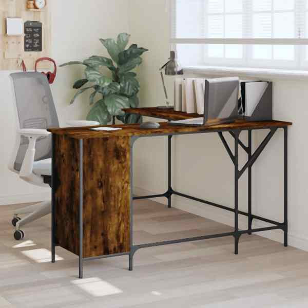 vidaXL Schreibtisch Räuchereiche 141x141x75 cm Holzwerkstoff, 837599