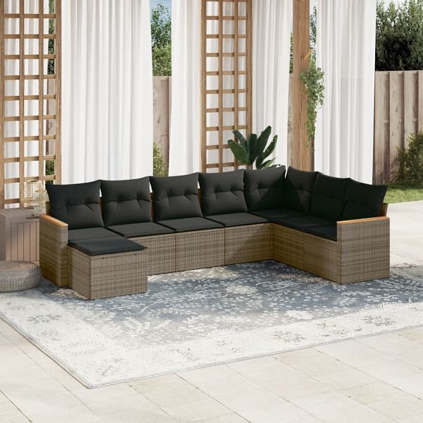 vidaXL 8-tlg. Garten-Sofagarnitur mit Kissen Grau Poly Rattan, 3258651