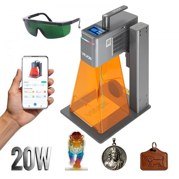 VEVOR Tragbarer Lasergravierer, 10.000 mm/s, 2-in-1 (20W Blau & 2W IR), 160x140 mm Fläche, Man./Auto. Fokus, DIY für Holz & Acryl, BXSZJJGDKJSG9KWT7001V2