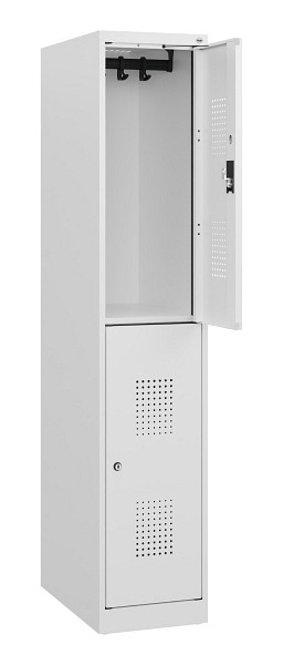 C+P Doppelstöckiger Spind Evolo PLUS, 2 Fächer, 1530x300x500mm, 9016/9016, Zylinderschloss, 0493005-10 S10056
