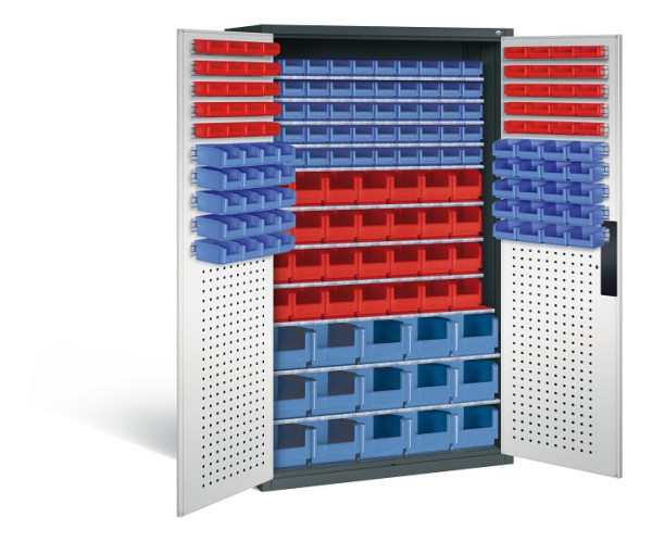 C+P Magazinschrank Serie 13, H1950xB1100xT535mm, Farbe: Anthrazitgrau / Lichtgrau, Muldengriff, 130276-62 S10023