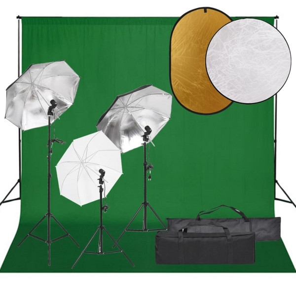 vidaXL Fotostudio-Set mit Beleuchtung, Hintergrund und Reflektor, 3094718