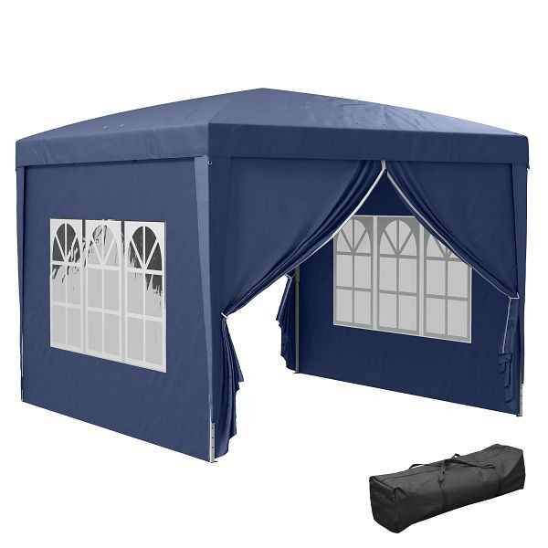 Outsunny 3 x 3 m Pavillon mit 4 Seitenwänden, Fenster, Festzelt mit UV-Schutz, Gartenzelt inkl. Tragetasche, Stahl, Blau, 84C-430V00BU