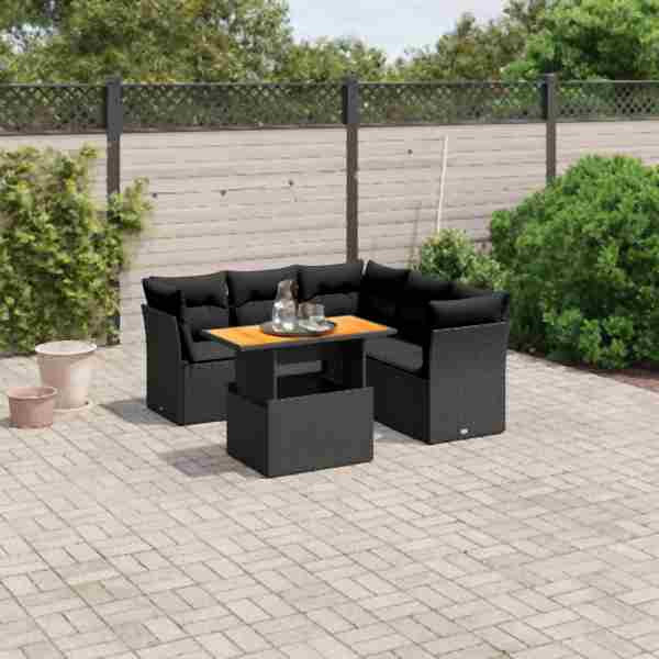 vidaXL 5-tlg. Garten-Sofagarnitur mit Kissen Schwarz Poly Rattan, UV-beständig, 3270824