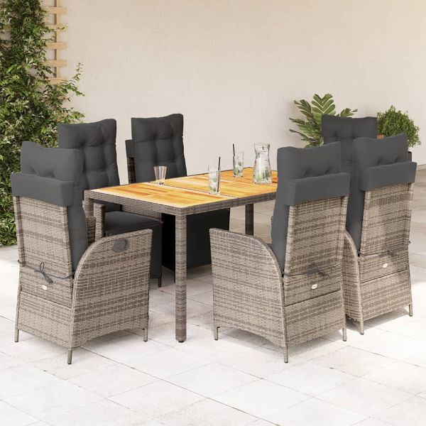 vidaXL 7-teilig Garten-Essgruppe mit Kissen Grau Poly Rattan, 3213347
