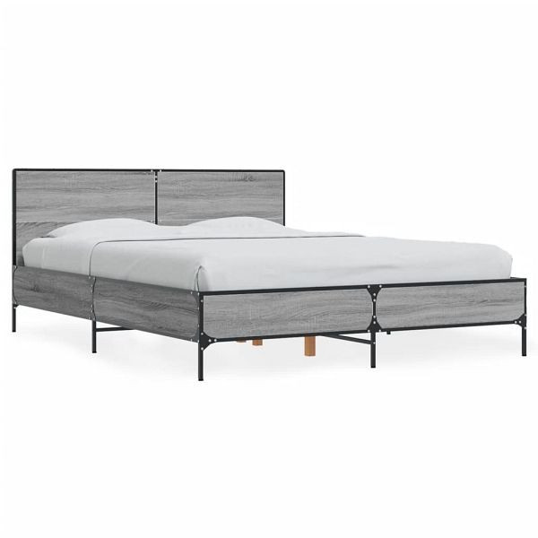 vidaXL Bettgestell Grau Sonoma 140x200 cm Holzwerkstoff und Metall, 3280000