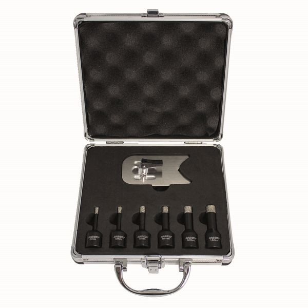 BRINKO DIAMANT-Fliesenbohrer-Set, 7-teilig: Ø 2 x 6, 8, 10, 12, 14 mm 1 Zentrierführung Edelstahl 5 - 40 mm, 1381-6