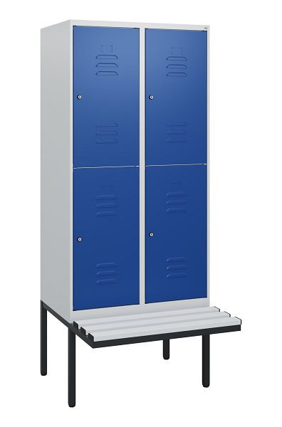 C+P Doppelstöckiger Spind Classic PLUS, 2 Abteile, 1950x800x815mm, 7035/5010, Zylinderschlösser, schwebende Sitzfläche, 0803405-22 S10078