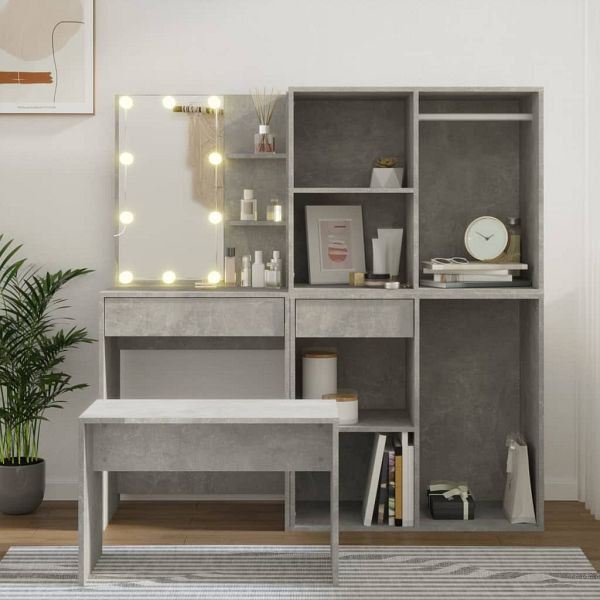 vidaXL Schminktisch-Set mit LED Betongrau Holzwerkstoff, 3114102