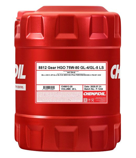 CHEMPIOIL Getriebeöl 8812 Gear HGO 75W-80 GL-4/GL-5 LS, VE: 20 l, CH8812-20