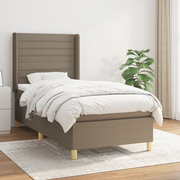 vidaXL Boxspringbett mit Matratze Taupe 90x190 cm Stoff, 3132037