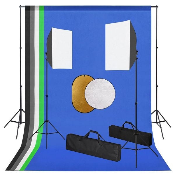 vidaXL Fotostudio-Set mit Leuchten, Hintergrundsystem und Reflektor, 3067102