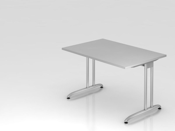 Hammerbacher Schreibtisch C-Fuß 120x80cm Grau, horizontale Kabelwanne, Arbeitshöhe 72 cm, VBS12/5/S