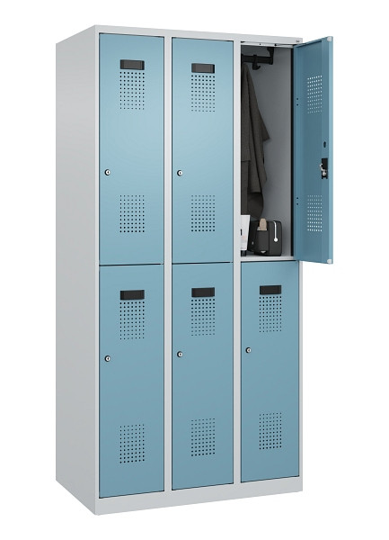 C+P Doppelstöckiger Spind Evolo PLUS, 6 Fächer, 1850x900x500mm, 7035/0010, Zylinderschloss, 049300-30 S10036