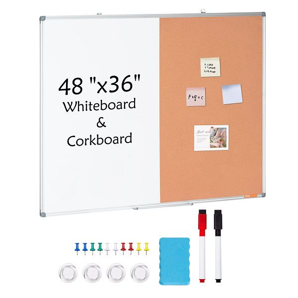 VEVOR Wandtafel Korktafel Pinnwand Kombitafel Horizontal/Vertikal 120x90cm, RMB48X36BBRMT05ZSV0