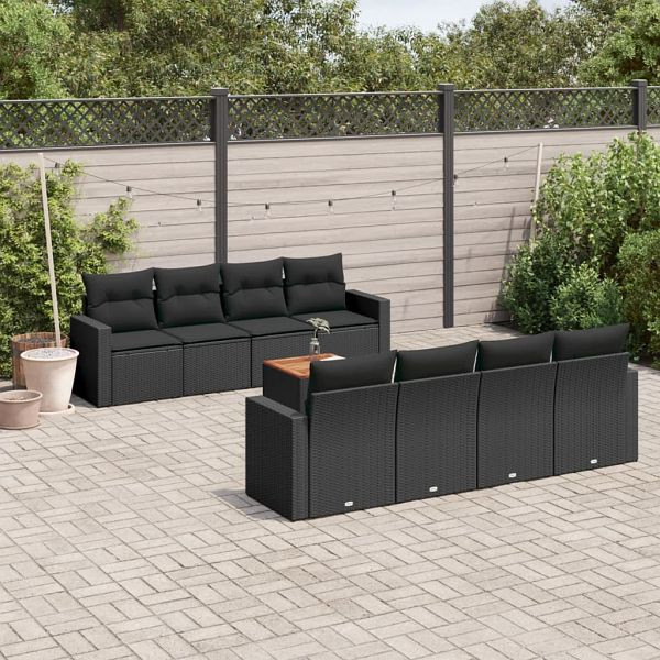 vidaXL 9-teilig Garten-Sofagarnitur mit Kissen Schwarz Poly Rattan, 3224039
