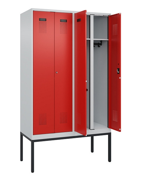 C+P Schwarz-Weiß-Spind Evolo PLUS, Gestell, 4 Abteile, 2120x1200x500mm, 7035/302, Zylinderschloss, 0490327-40 S10032