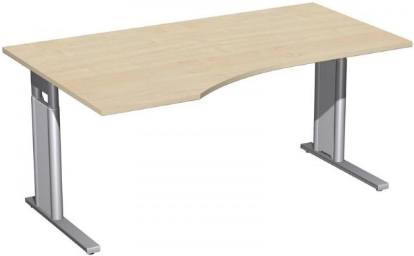 geramöbel PC-Schreibtisch links höhenverstellbar, C Fuß Blende optional, 1600x1000x680-820, Ahorn/Silber, N-647312-AS