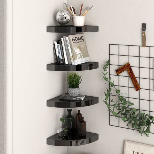 vidaXL Eck-Schweberegale 4 Stück Hochglanz-Schwarz 25x25x3,8 cm MDF, 323891