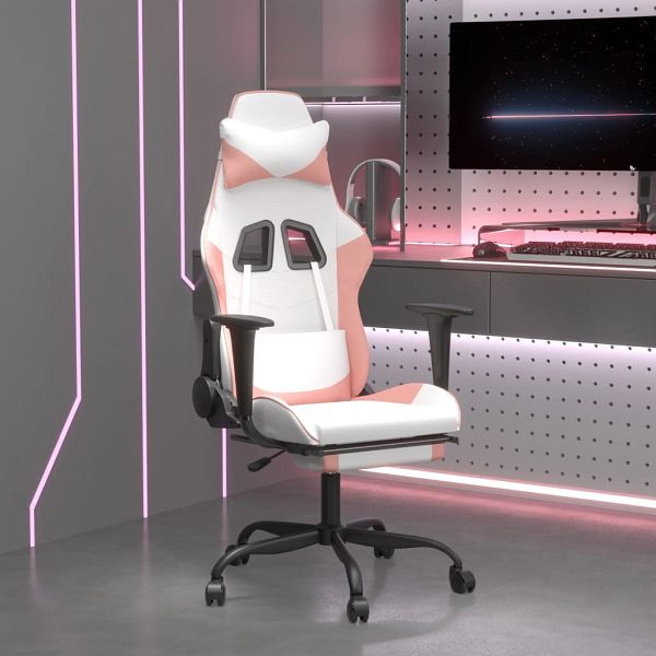 vidaXL Gaming-Stuhl mit Fußstütze Weiß und Rosa Kunstleder, 3143662