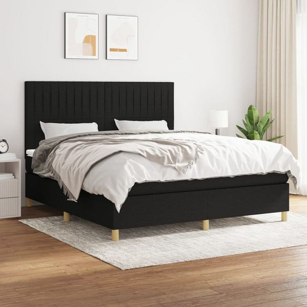 vidaXL Boxspringbett mit Matratze Schwarz 180x200 cm Stoff, 3142515