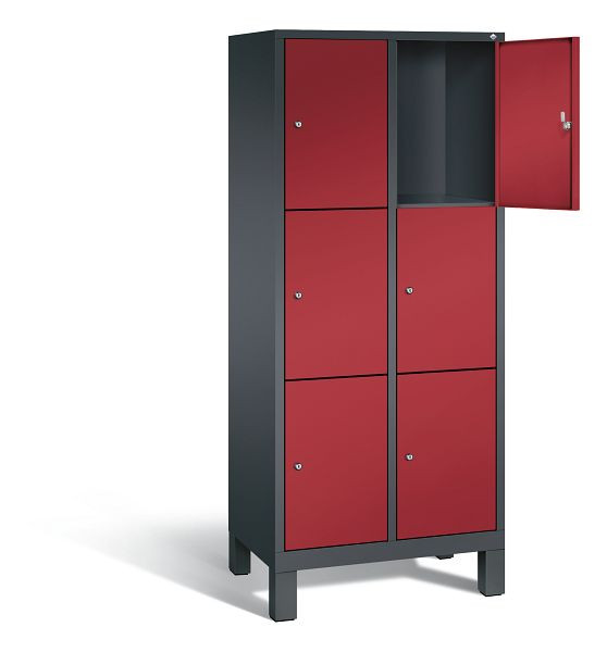 C+P Schließfachschrank Evolo, H1850xB810xT500mm, Farbe: Schwarzgrau / Rubinrot, 48010-223 S10035