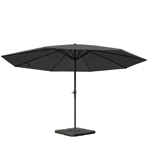 Mendler Sonnenschirm Meran Pro, Gastronomie Marktschirm ohne Volant Ø 5m Polyester/Alu 28kg, anthrazit mit Ständer, 65185+31831