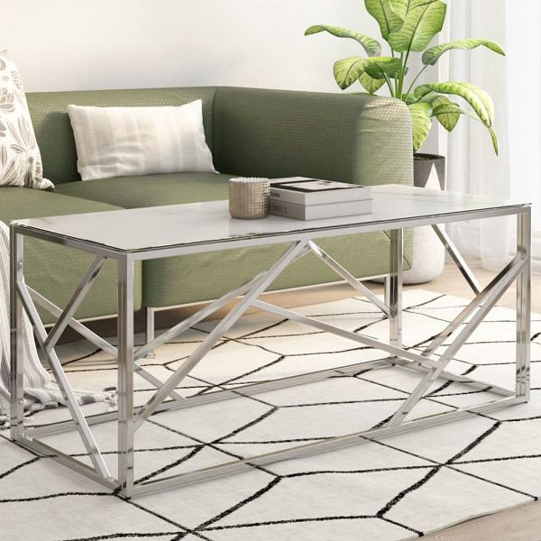 vidaXL Couchtisch Silbern Edelstahl und Hartglas, 349939