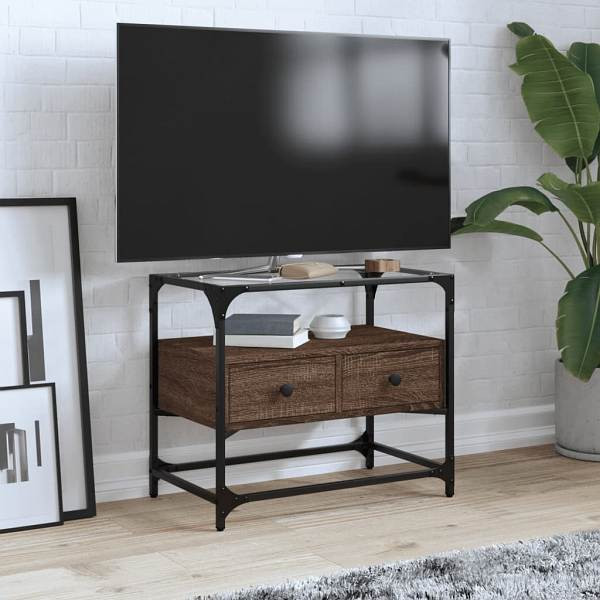vidaXL TV-Schrank mit Glasplatte Braun Eiche 60x35x51 cm Holzwerkstoff, 846058