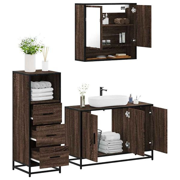 vidaXL 3-tlg. Badmöbel-Set Braun Eichen-Optik Holzwerkstoff, 3301044