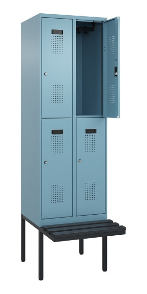 C+P Doppelstock-Spind Evolo PLUS, Bank, 4 Fächer, 2120x600x815mm, 0010/0010, Zylinderschloss, Sitzfläche Kunststoff, 0493407-20 S10135