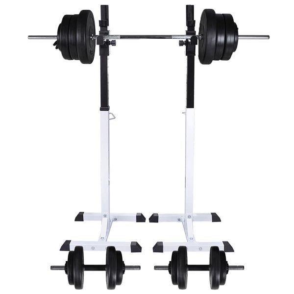 vidaXL Kniebeugen-/Langhantelständer mit Hantel-Set 60,5 kg, 275349