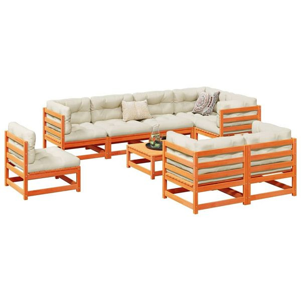 vidaXL 9-teilig Garten-Sofagarnitur mit Kissen Wachsbraun Kiefernholz, 3299513