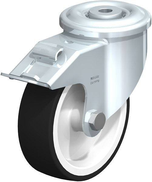 Blickle LKR-POTH 125G-FI Stahlblech-Lenkrolle, schwere Ausführung, mit Rückenloch & Feststeller, Thermoplastisches Polyurethan, Grau, 537613