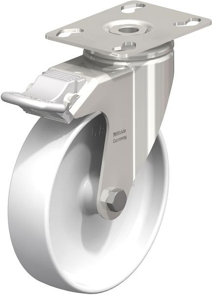 Blickle LKPXA-PO 126G-FI Edelstahl-Apparate-Lenkrolle mit Anschraubplatte & Feststeller, Polyamid, Weiß, 758415