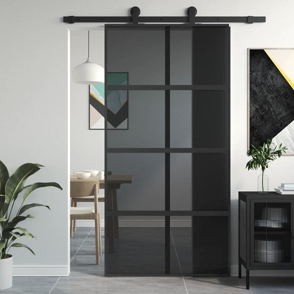 vidaXL Schiebetür Schwarz 102,5x205 cm Hartglas und Aluminium, 155227