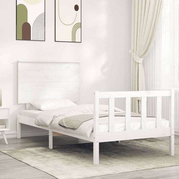vidaXL Massivholzbett mit Kopfteil Weiß 100x200 cm, 3193392