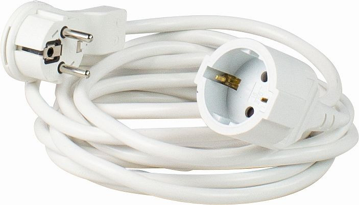 as-Schwabe PVC-Verlängerung 2m, weiß mit Schutzkontakt-Flachstecker und Schutzkontaktkupplung, Kunststoffmantelleitung H05VV-F 3G1,5, 50211