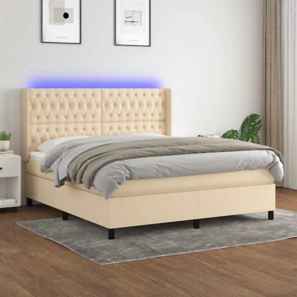 vidaXL Boxspringbett mit Matratze & LED Creme 180x200 cm Stoff, 3138578