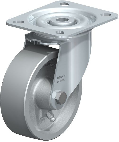 Blickle LI-G 100G Hitzebeständige Stahlblech-Lenkrolle mit Anschraubplatte, Guss, Grau, 613273