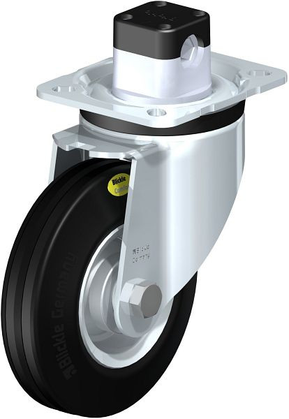 Blickle LK-RD 125R-1-CS11 Stahlblech-Lenkrolle, schwere Ausführung, mit Anschraubplatte & Zentralfeststeller, Zweikomponenten-Vollgummi, Schwarz, 850023